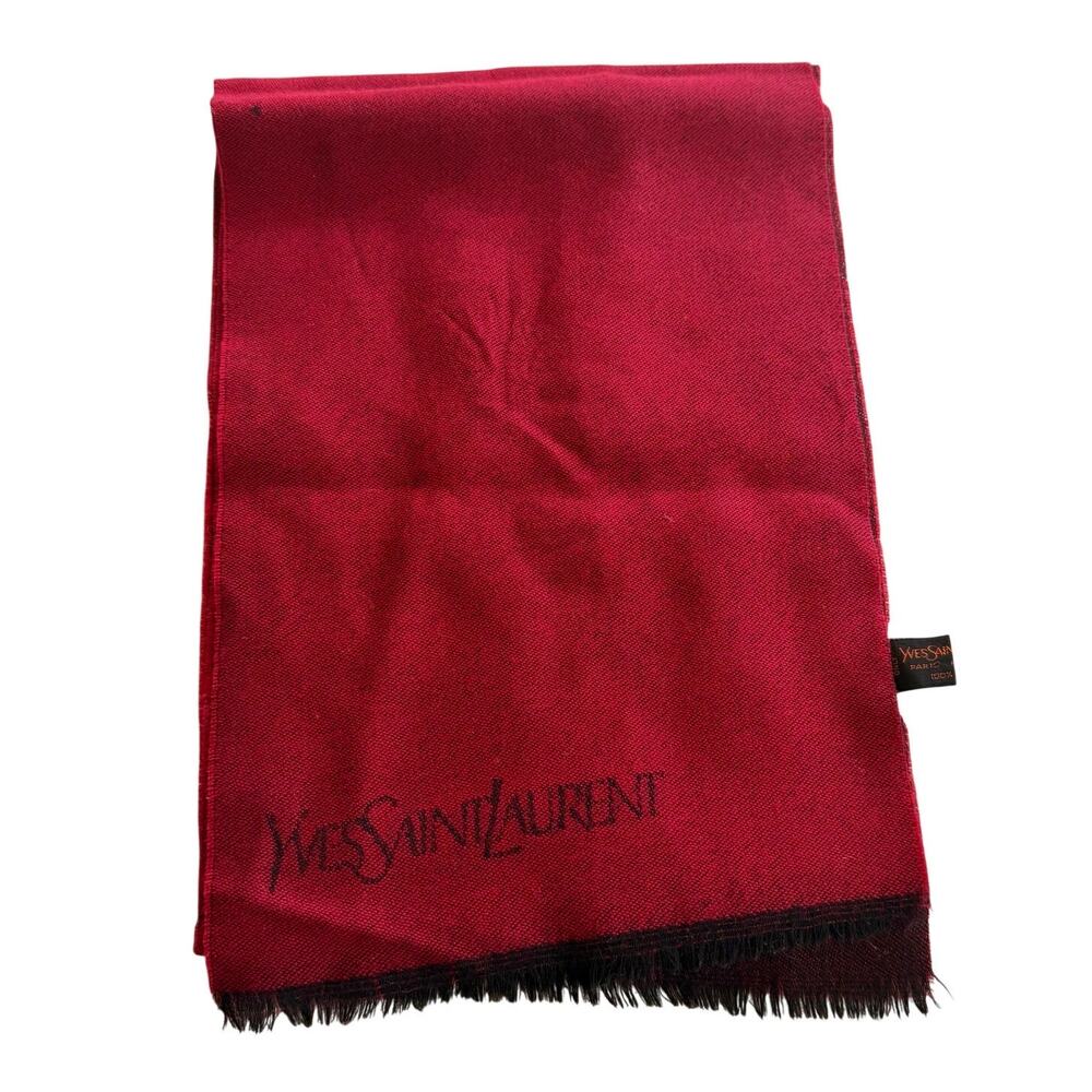 VTG Yves Saint Laurent 100% Wool Red Muffler Scarf 1970-1980s Designer Scarf